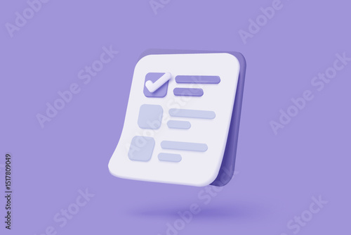 White clipboard task management todo check list, efficient work on project plan, fast progress, level up concept, assignment and exam, productivity solution icon. 3d vector render on pink background.