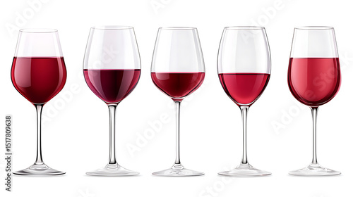 glasses of colorful wine isolated on white background
