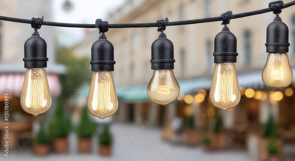 Obraz premium Warm Ambiance of String Lights in a Cozy Outdoor Setting
