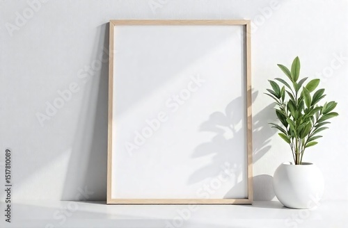 Mockup poster frame in minimalist modern interior background