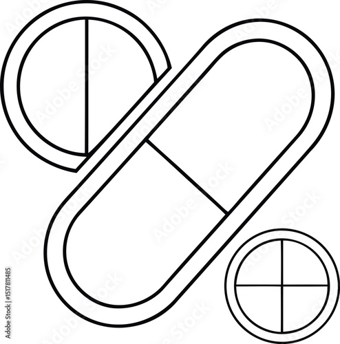 Pill and capsule vector icon design, Pill and capsule silhouette vector illustration, modern Pill and capsule line art icon design