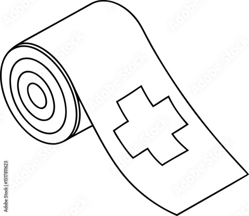 Roll of bandage with medical cross line art icon, Roll of bandage with medical cross silhouette and line art vector illustration