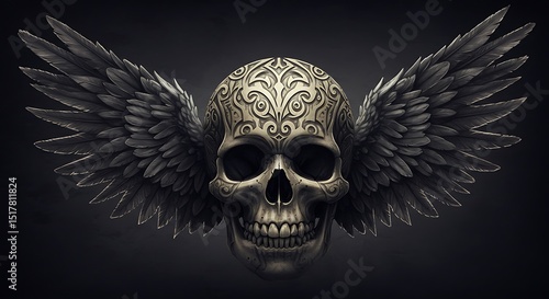 Wallpaper Mural Shadow Wings, Intricate Skull: 3D Render Torontodigital.ca