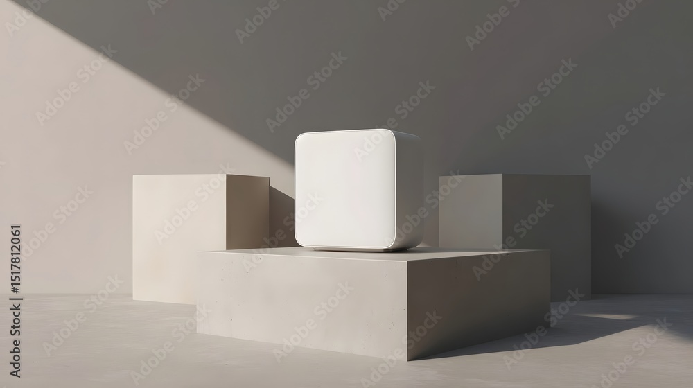 Sleek White Smart Device Displayed on Pedestal Sleek White Smart Device Displayed on Pedestal