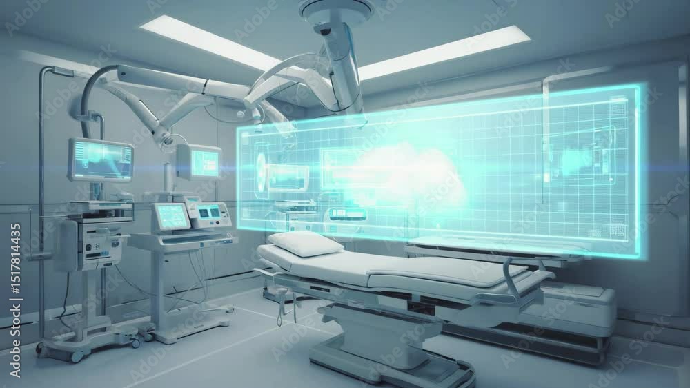 Futuristic hospital emergency with holographic displays health data Futuristic hospital emergency with holographic displays health data