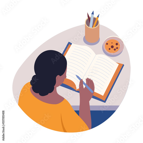 Flat style illustration showing a character reading a handbook