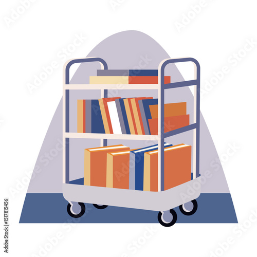 Flat style illustration showing a library cart