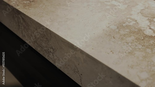 Textured white marble surface in a kitchen with gorgeous wood decor, camera moves slowly back creating a stunning aesthetic