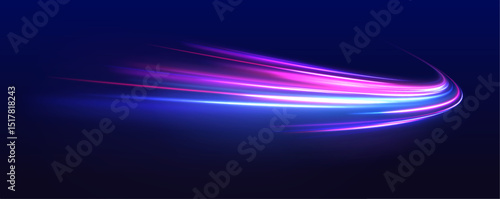 Image with the effect of high-speed movement on the road. Abstract fire flare trace lens flares. Expressway in long delay, with car lights at night on autobahn.	