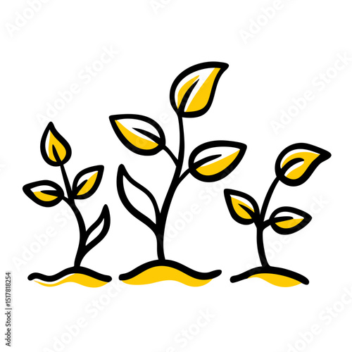 Growing plant sprouts on transparent background for web and graphic design