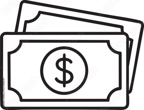 Outline Illustration of United States Dollar Bills Stacked on Top of Each Other simple