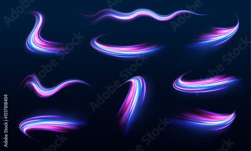 Speed connection vector background. A large set of low-poly designs made of thin lines in the form of branches, spirals and arcs. Long exposure of motorways as speed.	