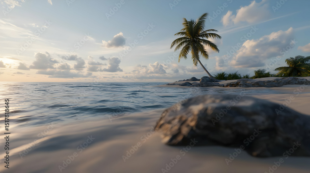 Fototapeta premium Tropical Beach Sunset With Palm Tree