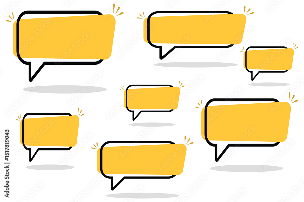 Naklejka premium Quote box frame set, Yellow speech bubbles isolated vector set. Chat bubble in yellow, Speech bubble sign and symbol, Quote box icon. Vector illustration.