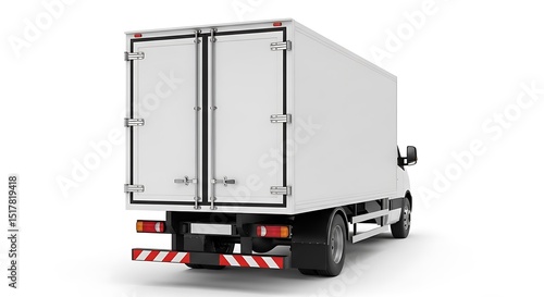 White box truck rear view isolated on white background
