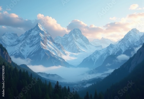 Wallpaper Mural clouds rolling over snow capped mountain peaks atmosphere nature scenic view majestic landscape wilderness horizon sky, drama, dusk, misty, serene, shadows, summit Torontodigital.ca