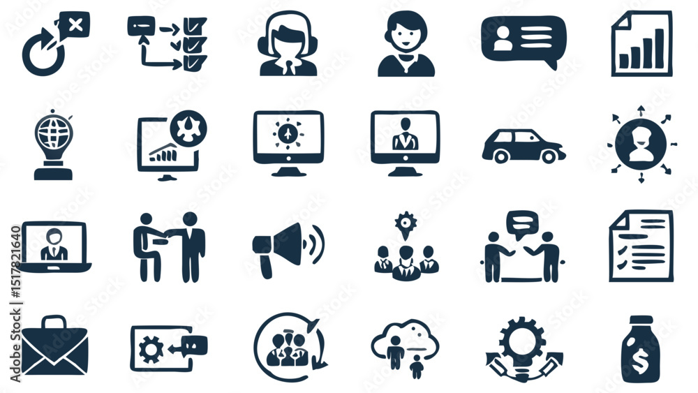 Business success icons symbolizing innovation teamwork and growth in various formats against a clean black background Business success icons symbolizing innovation teamwork and growth in various formats against a clean black background