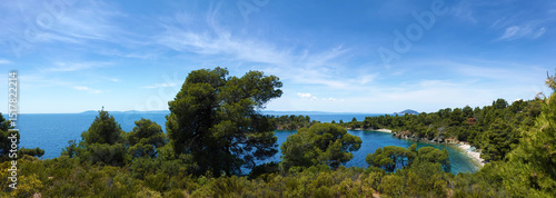 Panoramic view over the mediterreanean sea from Sithonia to Cassandra, Chalkidiki, Greece