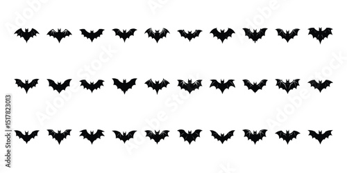 Black silhouettes of bats set on white background.