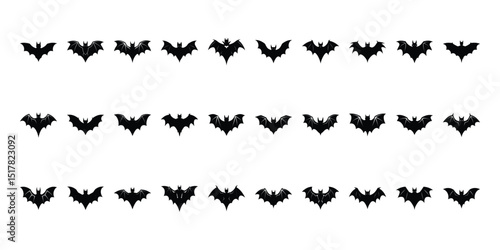 Black silhouettes of bats set on white background.
