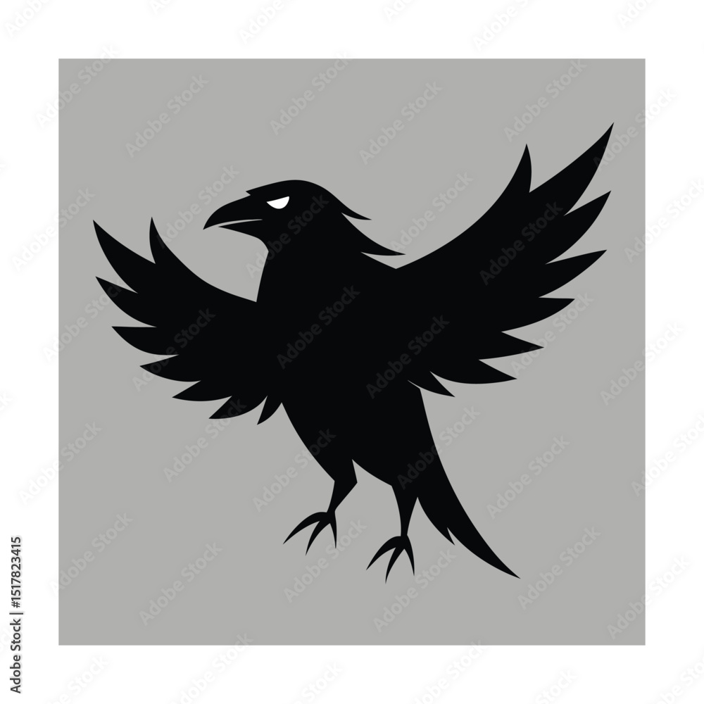 Fototapeta premium Minimalist Sketch of a Windswept Crow with Wings Spread