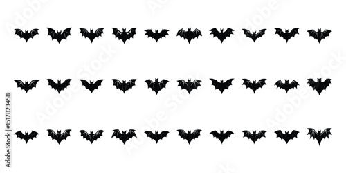 Black silhouettes of bats set on white background.
