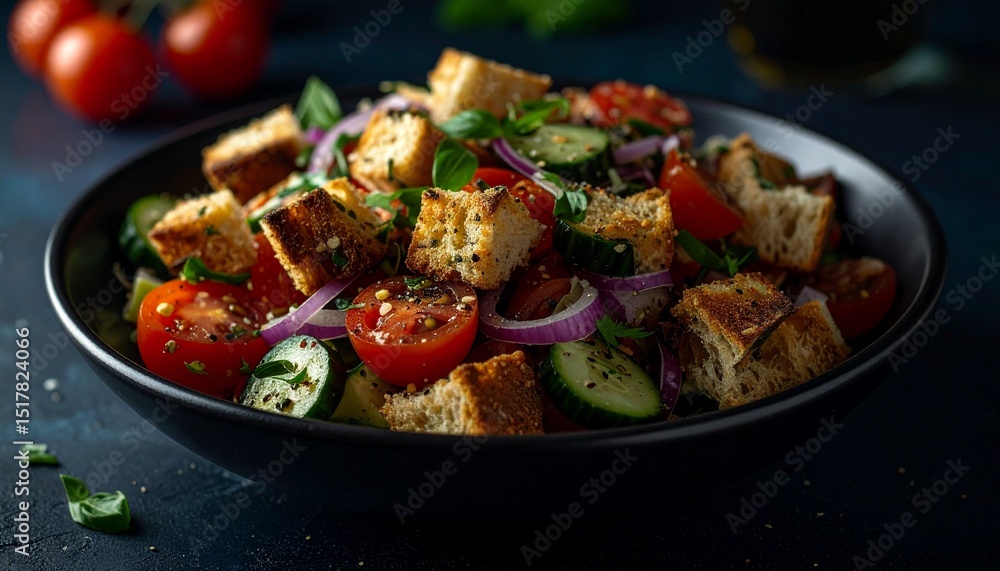 Panzanella Salad with Bread Cubes and Tomatoes. Traditional Italian Food Panzanella Salad with Bread Cubes and Tomatoes. Traditional Italian Food