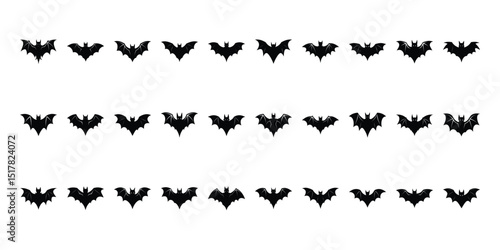 Black silhouettes of bats set on white background.