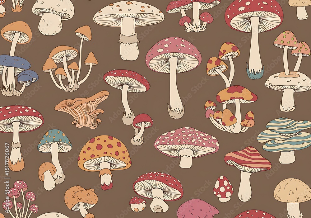 Whimsical Mushroom Meadow: A Hand-Drawn Delight Whimsical Mushroom Meadow: A Hand-Drawn Delight