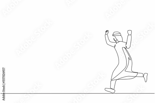 Single one line drawing happy Arabian businessman running. Business concept. Late for work. Successful man run for work. Business people. Modern continuous line draw design graphic vector illustration