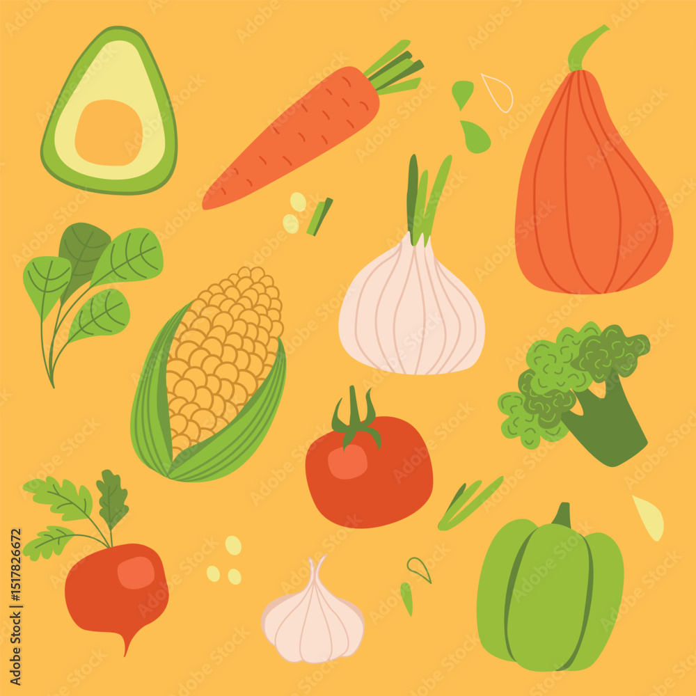 Fototapeta premium vegetables vector on yellow background