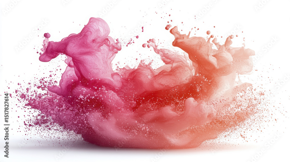 Fototapeta premium A vibrant splash of pink and orange hues swirls gracefully on a white background