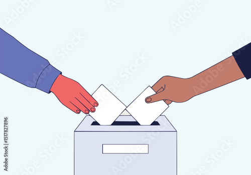 Hands Casting Ballots in Vote Box Vector — Election Flat Design Vector Illustration 