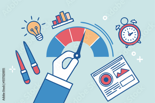 Rating speed meter good, excellent customer feedback review, gauge scale rating concept, businessman skill performance measurer. Flat simple icon - stock vector.