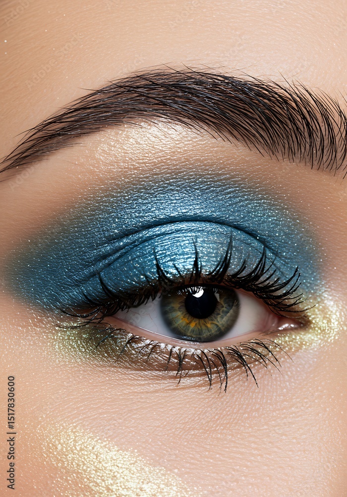 Naklejka premium Oceanic Eye: Teal & Gold Makeup artistry