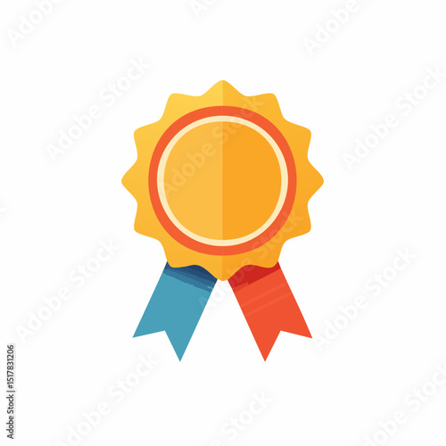 Golden Emblem of Excellence: A meticulously crafted emblem, radiating prestige and signifying remarkable achievement, showcases a radiant golden badge adorned with elegant ribbons in a clean.