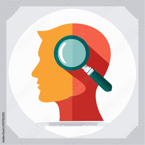 Mindful Exploration: An illustrated depiction of a silhouette head with a magnifying glass, inviting viewers to consider the concept of self-reflection and insightful observation.