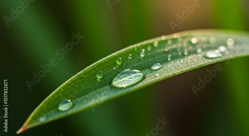 Dewdrops adorn a vibrant green leaf.
