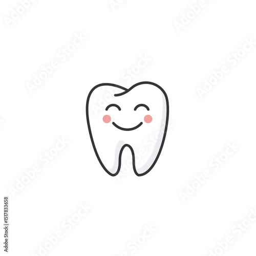 Cute smiling tooth cartoon illustration for dental hygiene and health