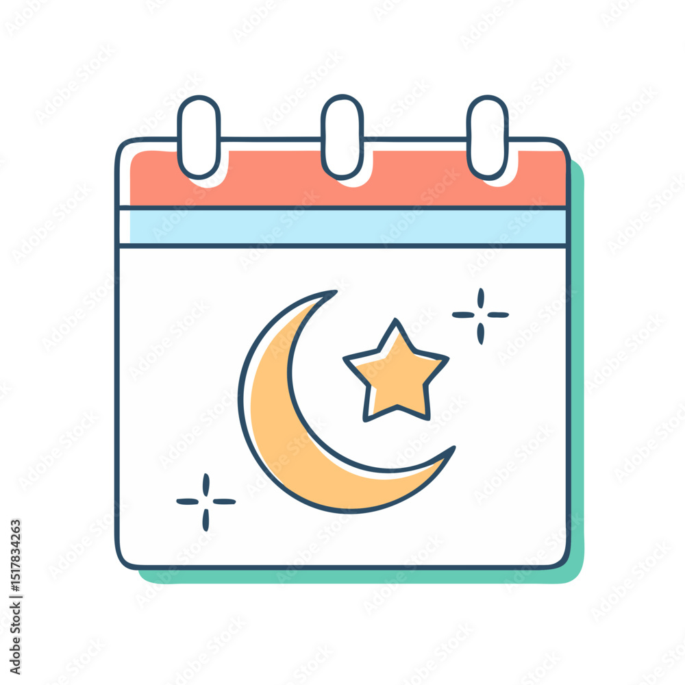 Fototapeta premium Stylized Ramadan Calendar Icon with Moon and Star in Festive Colors