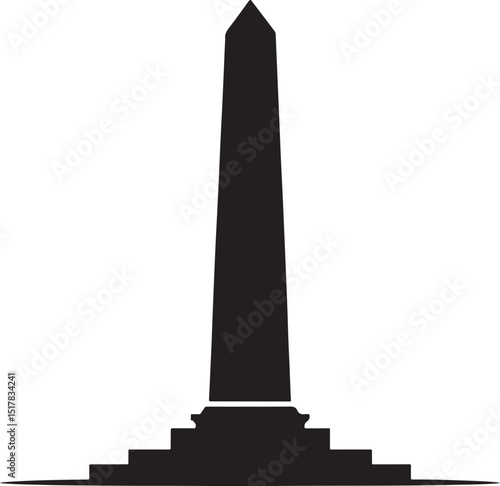 Simple black silhouette of a tall obelisk monument on a stepped base.
