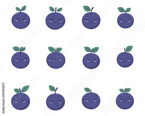 Cute kawaii blueberry fruit clipart design illustration