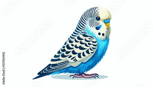 Blue Budgie Illustration: A vibrant illustration of a budgie, its striking blue and white plumage meticulously rendered in lifelike detail against a clean background.