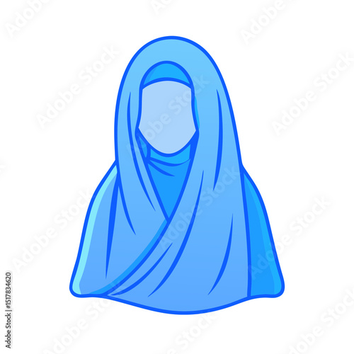 An illustration of a woman wearing a blue hijab on a black background