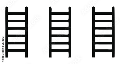 Simple black and white illustration of a stepladder. Perfect for projects needing a clean, minimalist graphic representing upward mobility, progress, or reaching new heights.