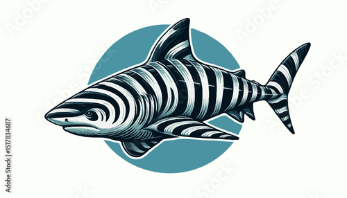 Striking Shark Artwork: A captivating artistic rendition of a shark, rendered with bold lines and dynamic patterns, making a statement in marine life art.