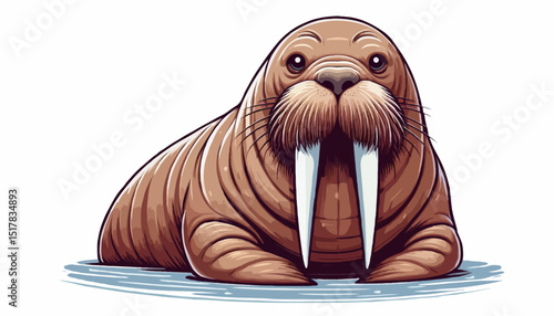 Cute cartoon lion and sea lion characters on a fun, isolated white beach illustration