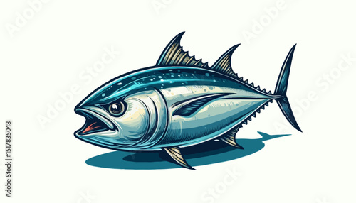 A vibrant vector illustration of a fresh Tuna fish, isolated on a white background, perfect for themes of sea, food, or aquatic nature