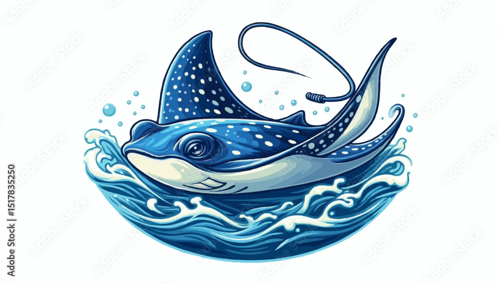 Naklejka premium A vibrant vector illustration of a Stingray swimming in blue ocean water, perfect as an animal icon or logo design