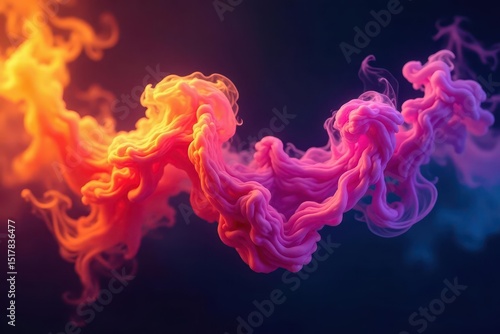 Swirling vibrant smoke plumes against deep black , smoke, art